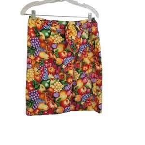 Pine Cove Fruit Print Wrap Skirt Women's S Multicolor Tie Waist Cotton Vibrant